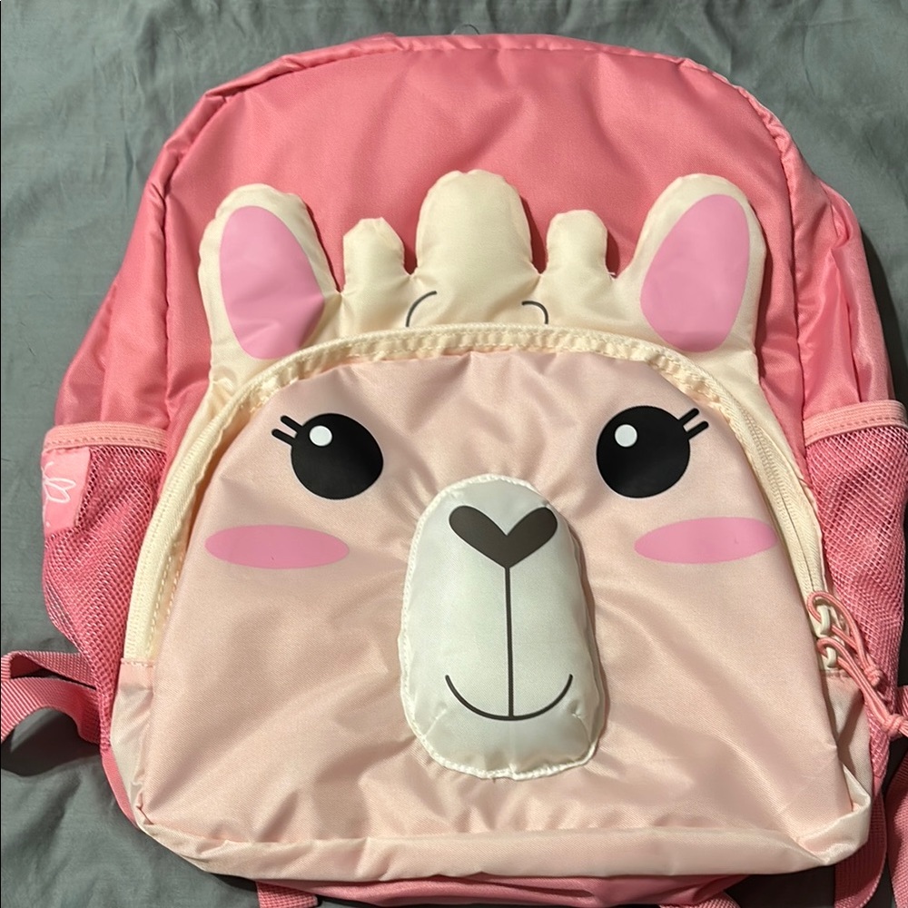 Cream and Pink Llama Face Backpack with Kawaii Style